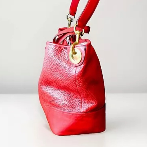 COACH Hadley Luxe Red Tumbled Leather Oversized Shoulder Bag Carry On Tote - Picture 5 of 17